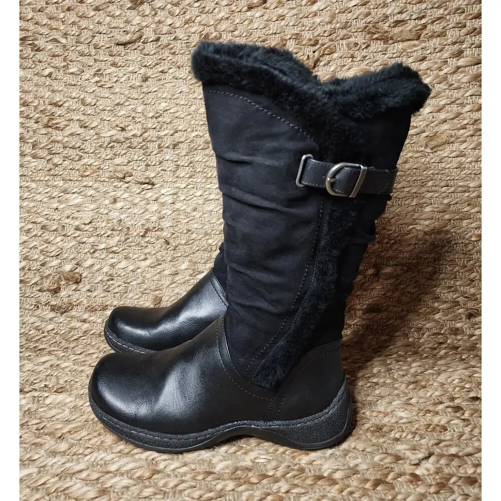 Kim Rogers Black Boots Faux Fur Riding Biker Mid Calf Equestrian Size 8 M